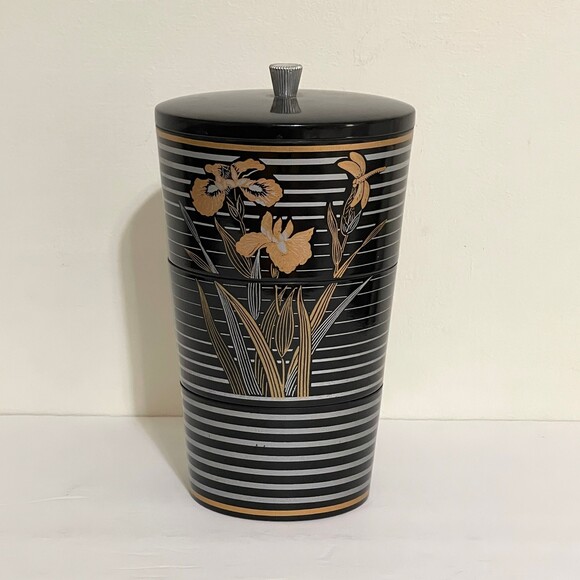 Vintage Nesting Stacking Tower Snacks Chips Nuts Server Black 1960s - Picture 2 of 7